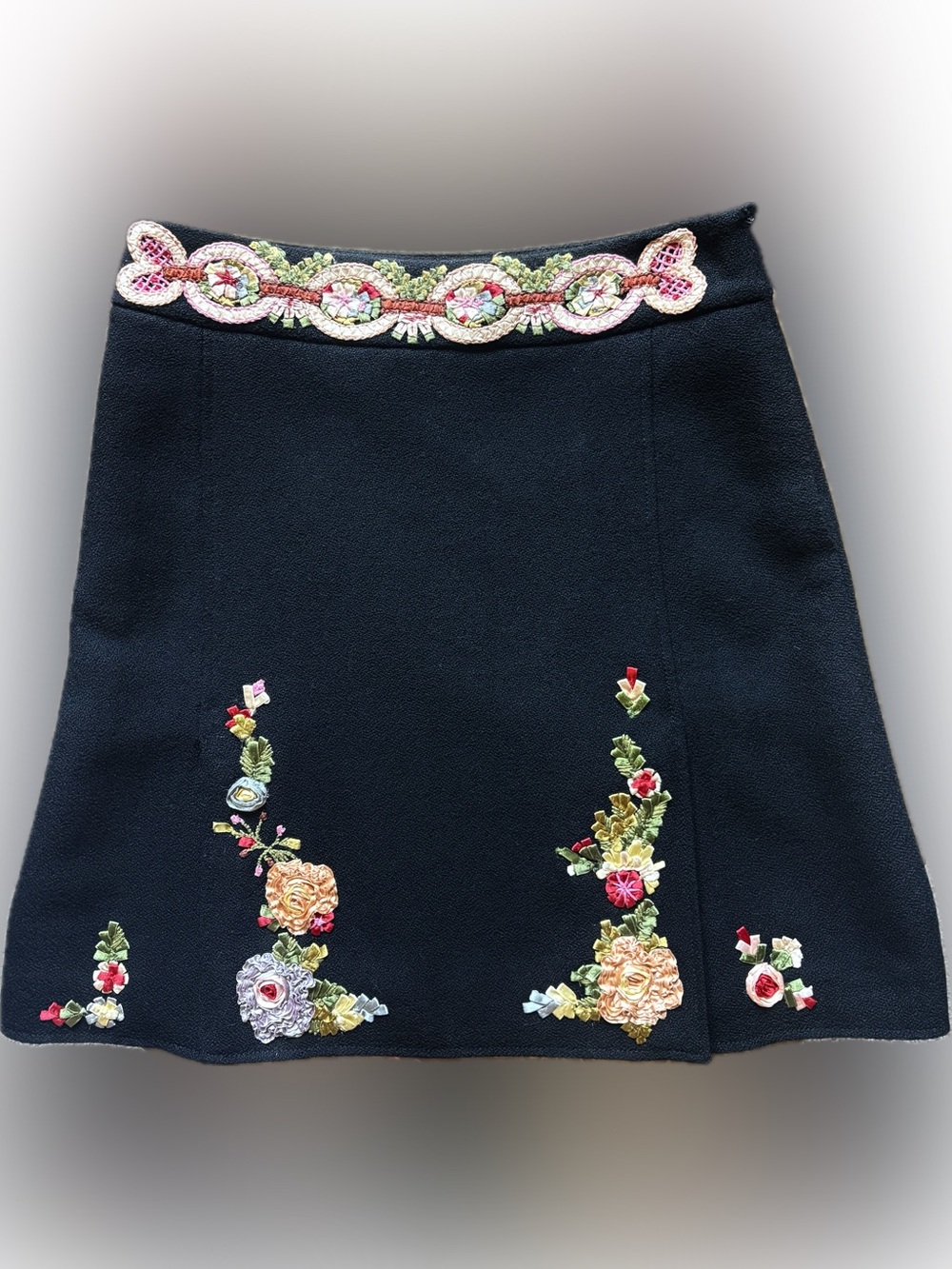 Moschino Rare 2-Piece Skirt Suit Black Ribbon Floral Appliqué Vintage Y2K Sz 10 - Picture 4 of 14